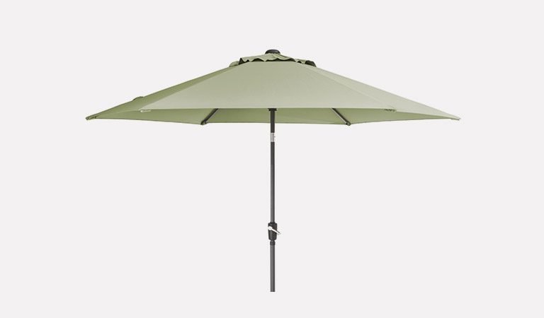 The 3m Wind-Up Parasol with Sage Canopy on a grey background.