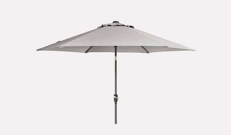 The 3m Wind-Up Parasol in French Grey on a grey background.