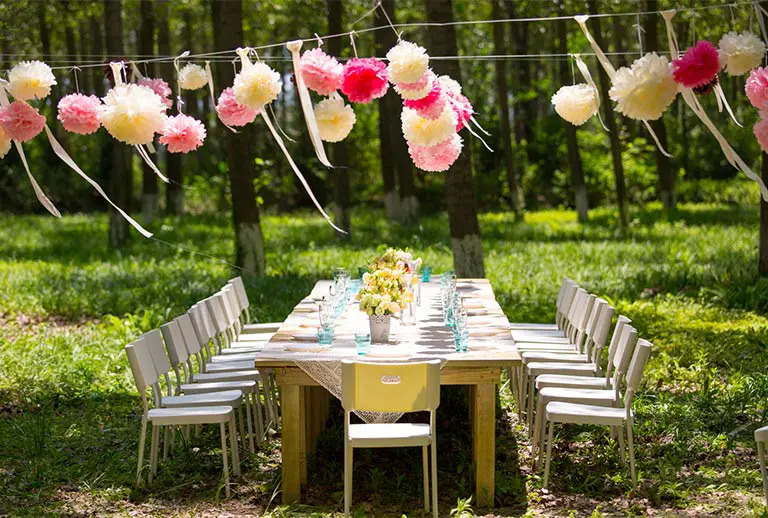 Nicely decorated table in the garden.