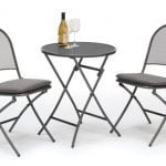 Caffe Napoli Set of two chairs and a table with slate cushions from KETTLER's Metal Garden Furniture range on a white background