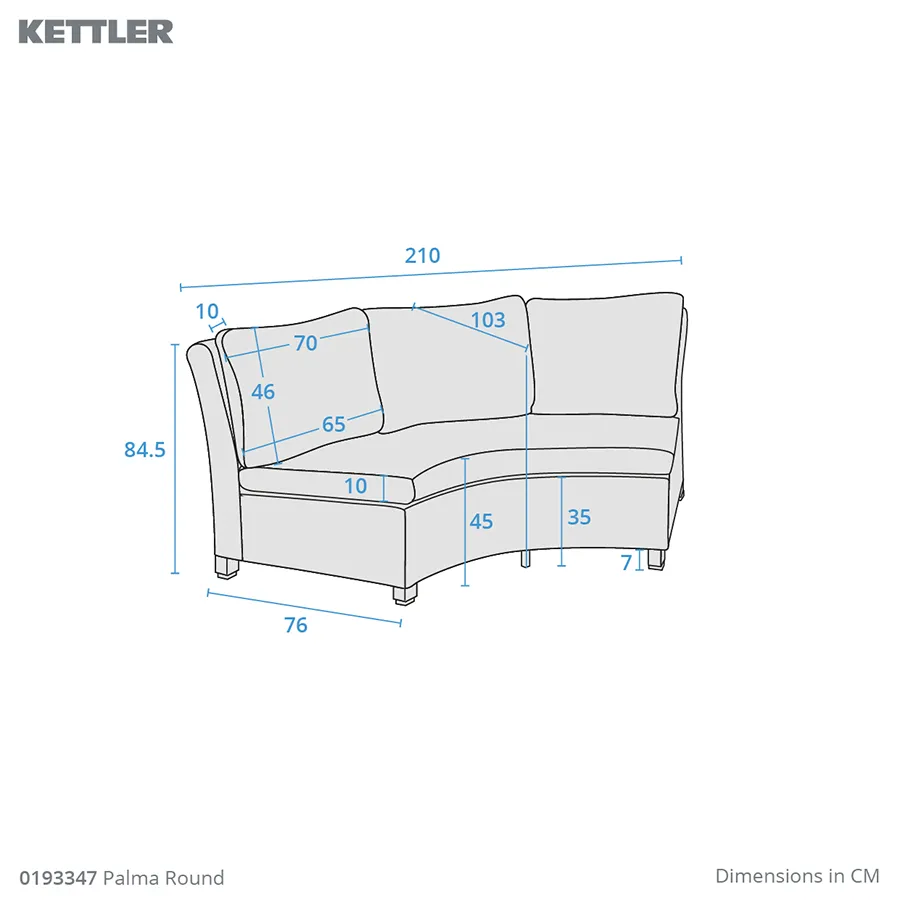 Dimension drawing for palma round sofa