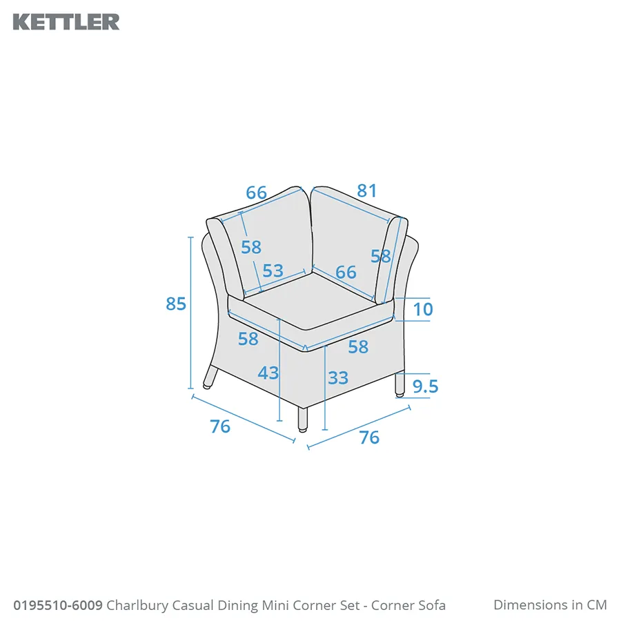 Dimension drawing charlbury casual dining mini corner sofa