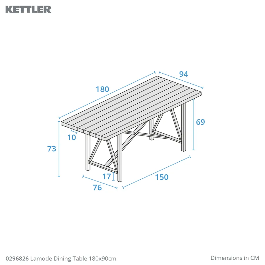 Dimension drawing lamode rectangular dining table