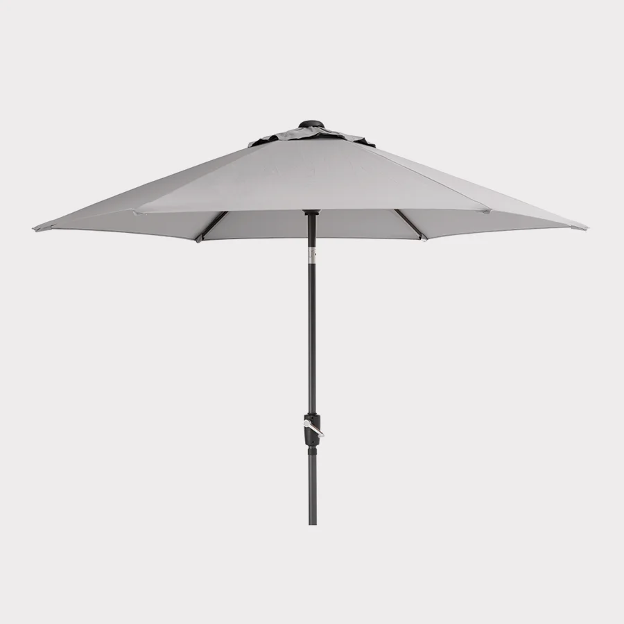 John Lewis Henley 2.5m wind up parasol in french grey on a plain white background