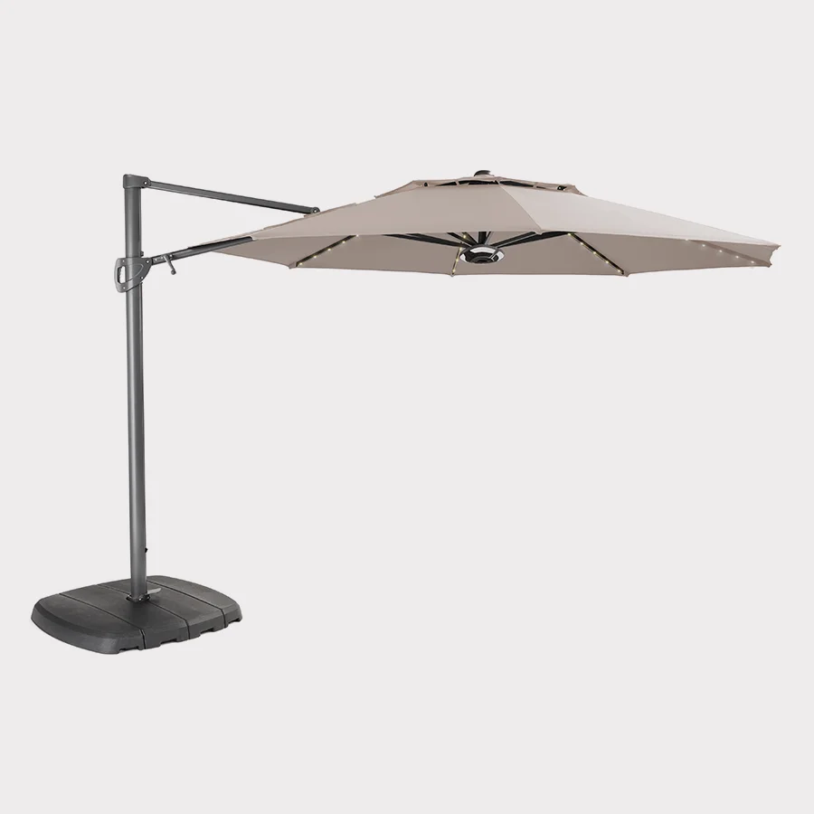 3.3m free arm parasol in stone on white background