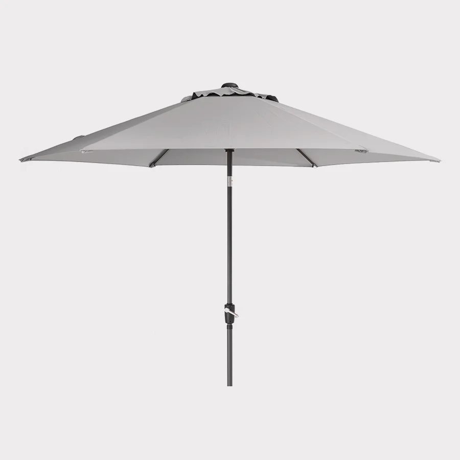 John Lewis Henley 3m wind up parasol in french grey on a plain white background