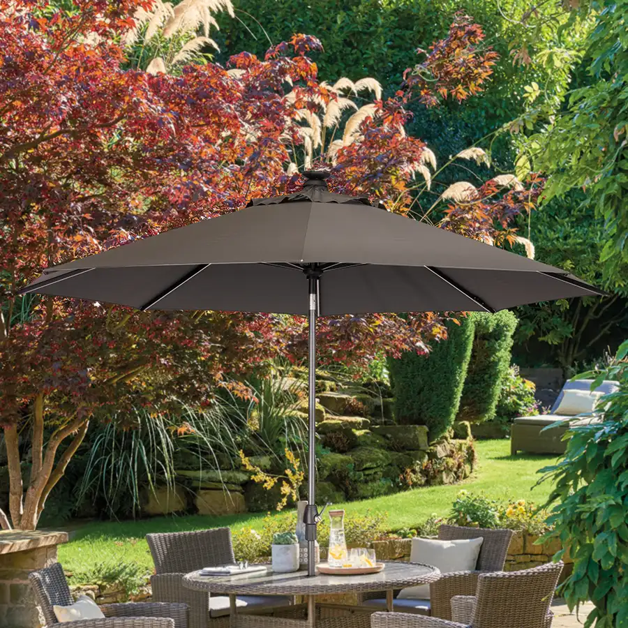 3m wind up parasol with led light on patio dining set