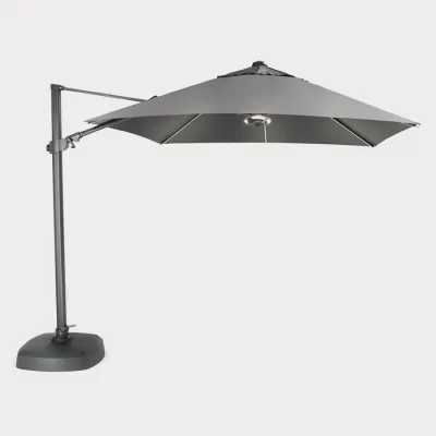 Square free arm parasol in slate on white background
