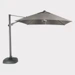 Square free arm parasol in taupe on white background