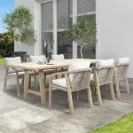 6 seat cora rope dining set with rectangular table made from fsc certified acacia wood set on garden patio