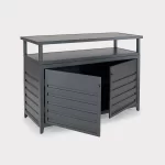 Aluminium sideboard with doors open on white background