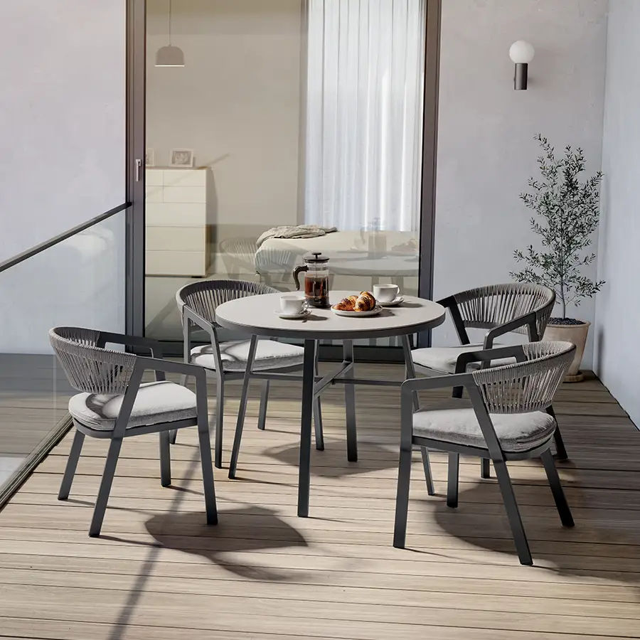 Cassis 4 seat dining set on decked balcony