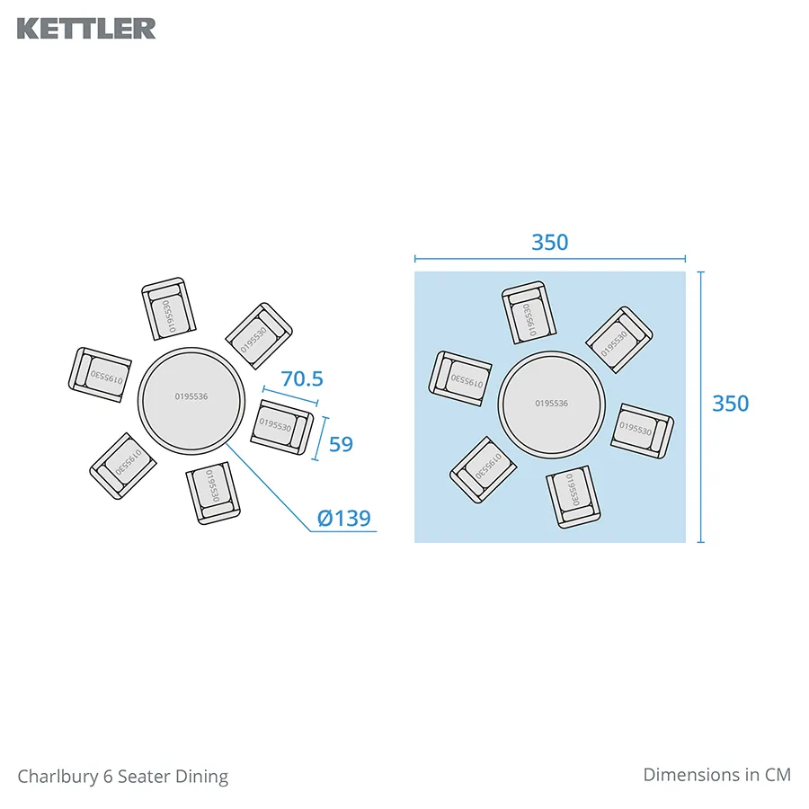 Charlbury 6 seat dining set footprint dimensions