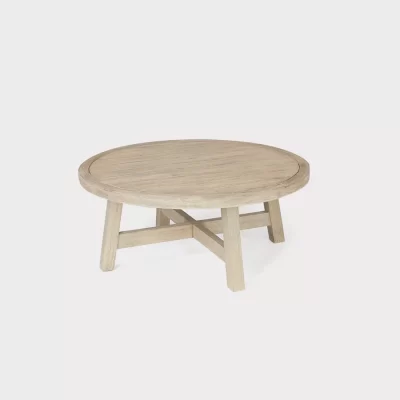 Cora 90cm round coffee table made from fsc wood on a plain white background