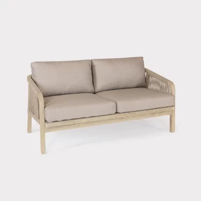 Cora rope 2 seater sofa made from fsc acacia wood on a plain white background