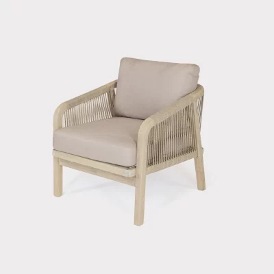 Cora rope lounge armchair made from fsc acacia wood on a plain white background