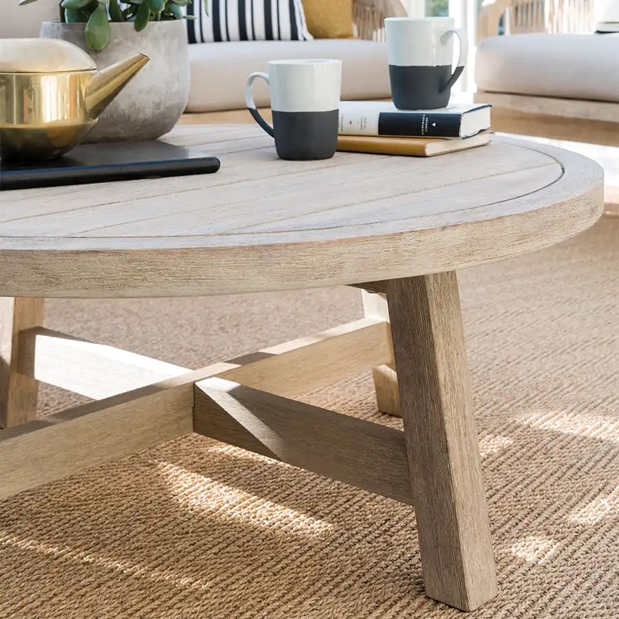 Detail image of cora round coffee table made from fsc certified acacia wood