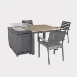 Elba 4 seater dining set with fire pit station in grey on a plain white background