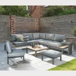 elba low lounge set with standard corner sofa and side chair in grey on modern garden terrace