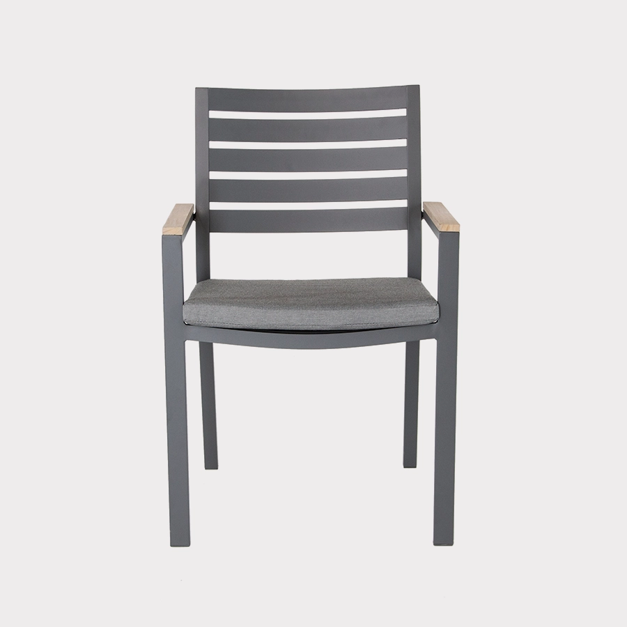 Front view of Elba dining chair in grey on a plain white background