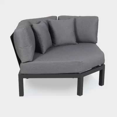 elba low lounge large corner sofa in grey on a plain white background