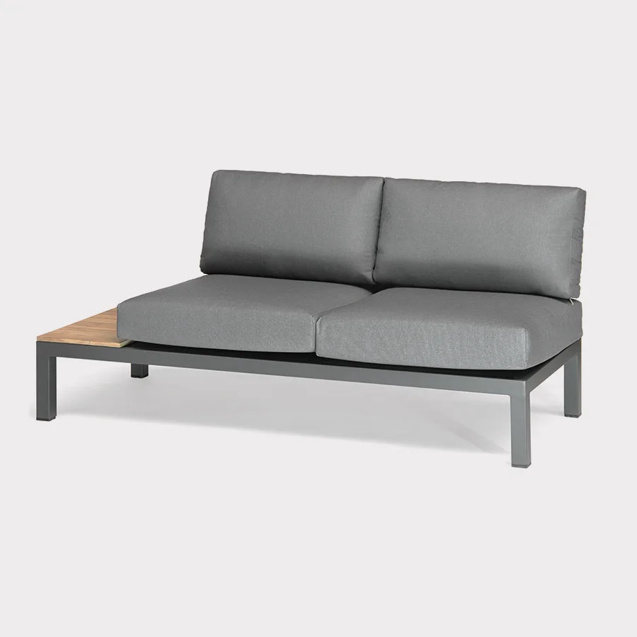 elba low lounge right hand sofa in grey on a plain white background