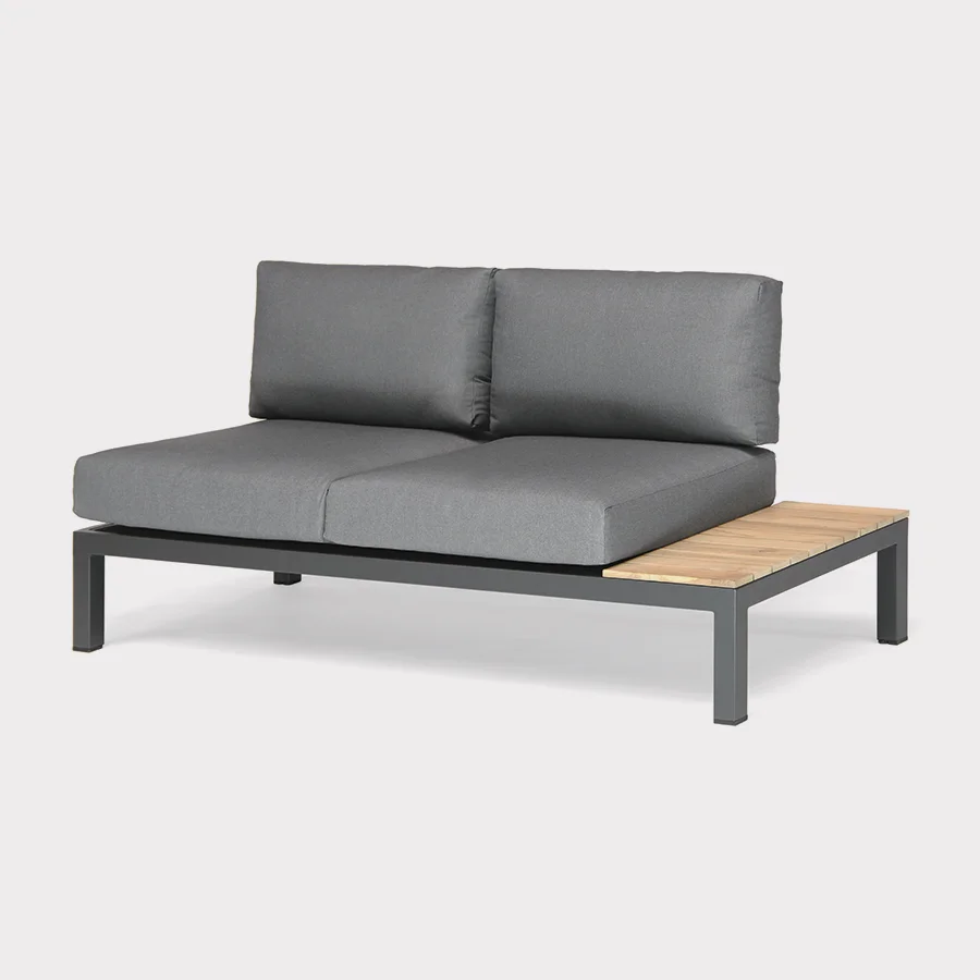 elba low lounge left hand sofa in grey on a plain white background