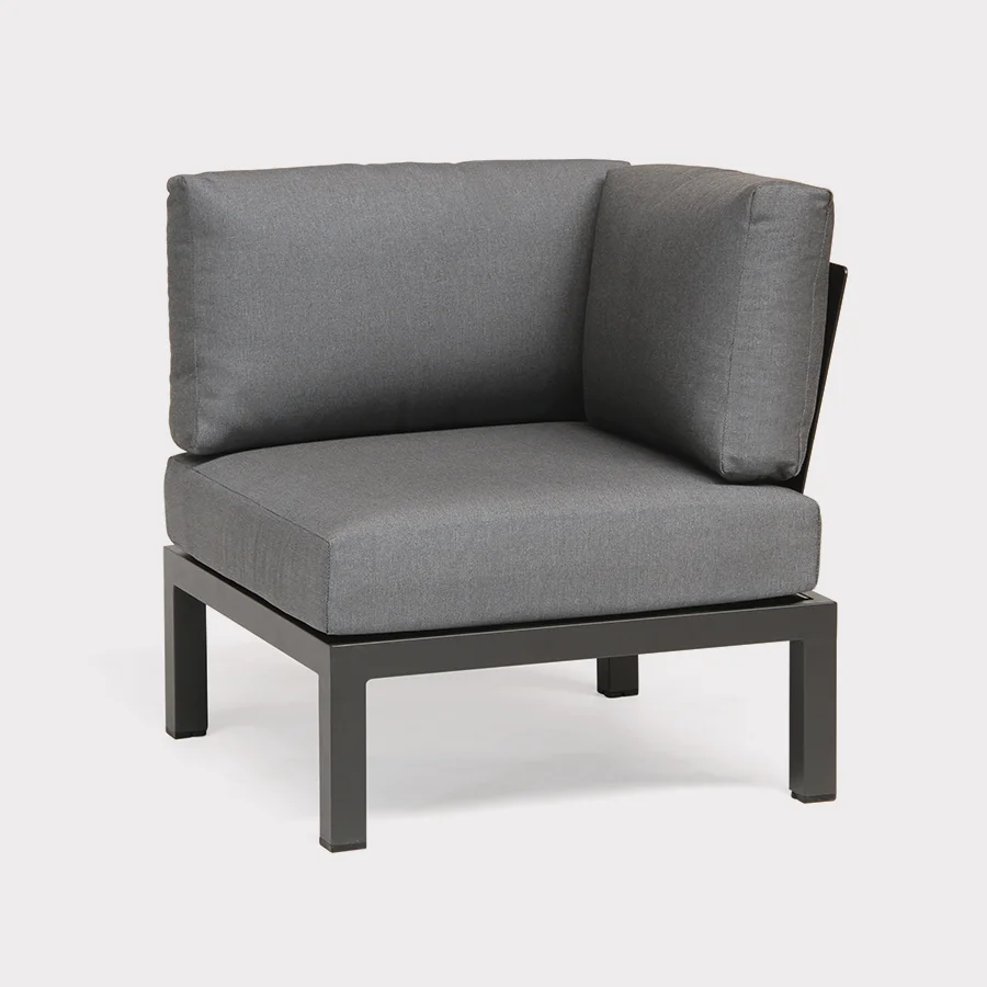 elba low lounge standard corner sofa in grey on a plain white background