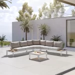 elba low lounge set with large corner sofa in white on modern garden terrace