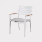 Elba dining chair in white with stone cushion on a plain white background