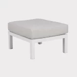 elba low lounge single foot stool in white with stone cushion on a plain white background