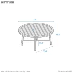 Dimension drawing Cora round 180cm dining table