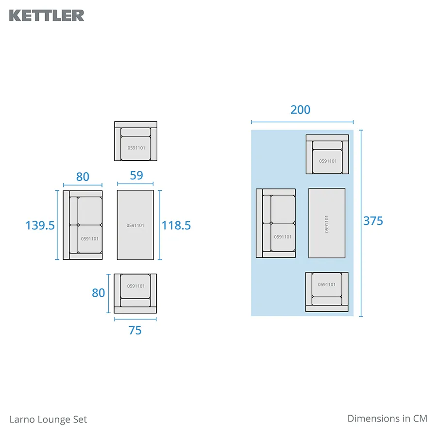 Larno lounge set footprint dimensions