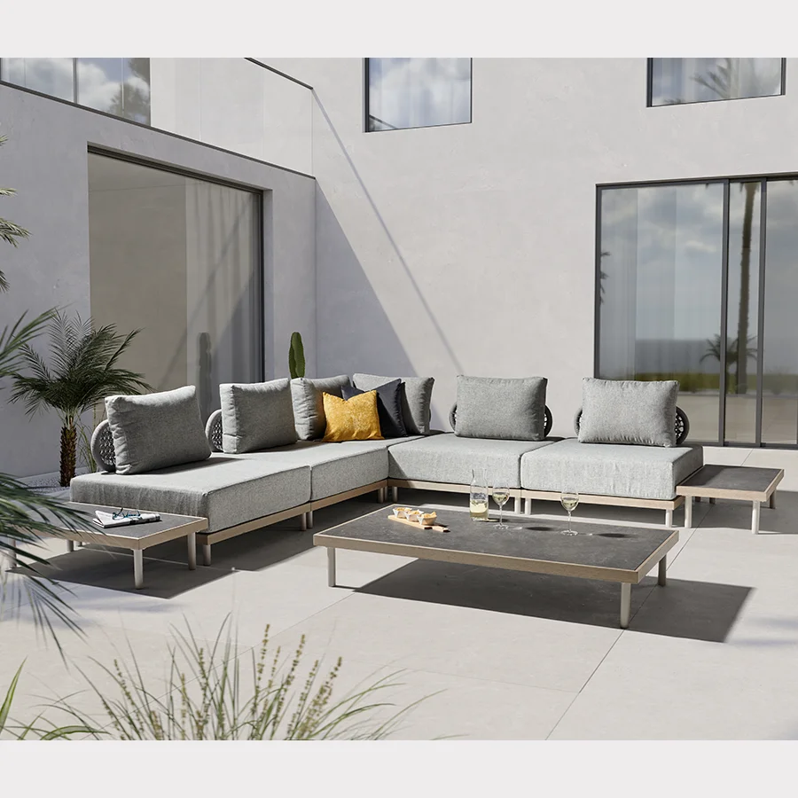 Mali Low lounge corner set with coffee table on modern garden terrace in the sun shine