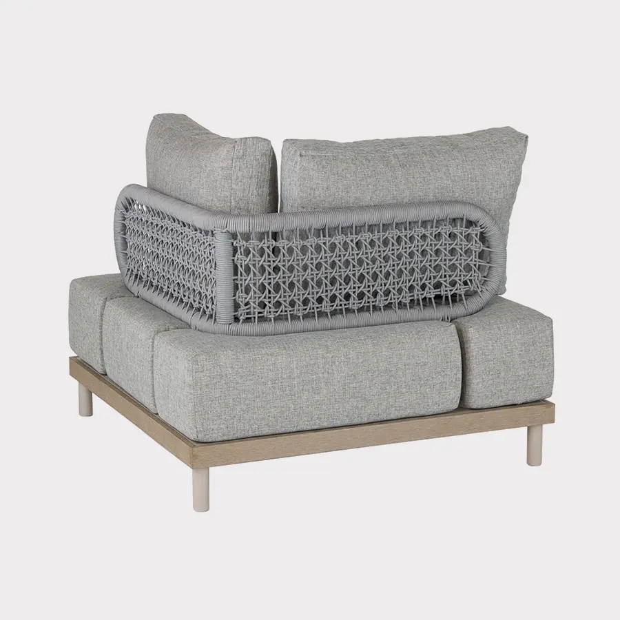 Mali Low Lounge corner sofa rear view with cushions on a plain white background