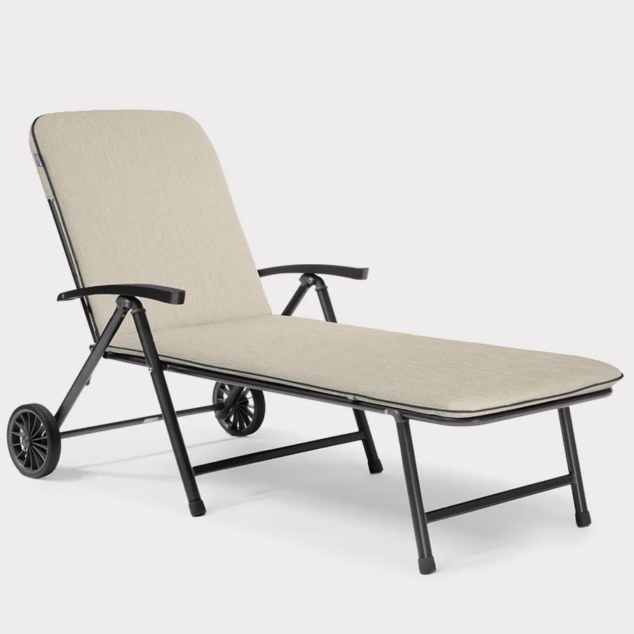 Novero sun lounger with cushion in stone on white background