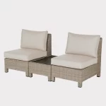 Palma Low Lounge companion set in oyster wicker with stone cushions on a plain white background