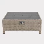 Palma Low lounge fire pit table side view in oyster on a plain white background