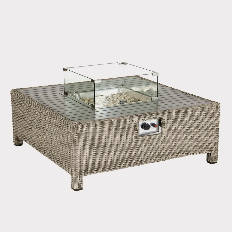Palma Low lounge fire pit table in oyster on a plain white background