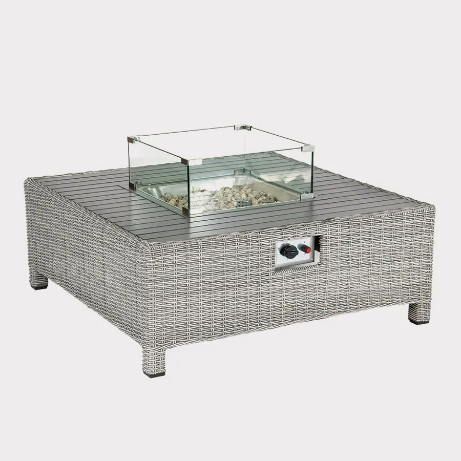 Palma Low lounge fire pit table in white wash on a plain white background