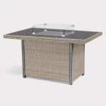 Palma mini fire pit table in oyster with aluminium slats on a plain white background