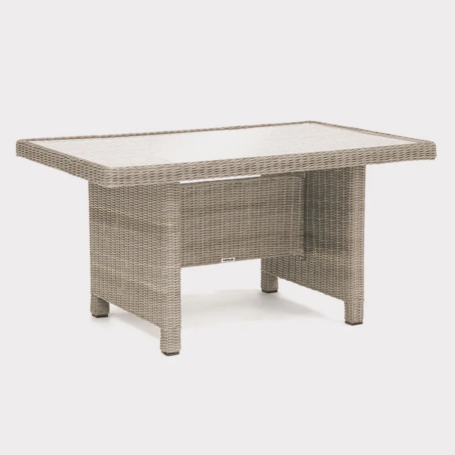 Palma glass top table in oyster on a white background