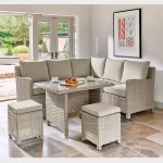 Palma mini corner set in oyster wicker with stine coloured cushions in a conservatory