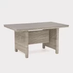 Palma mini dark oak slat top polywood table in oyster on a plain white background