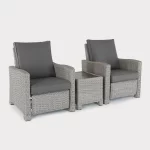 Palma Duo Relaxer set in white wash wicker with grey cushions on a plain white background