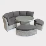 Palma casual dining round set in white wash wicker on a white background