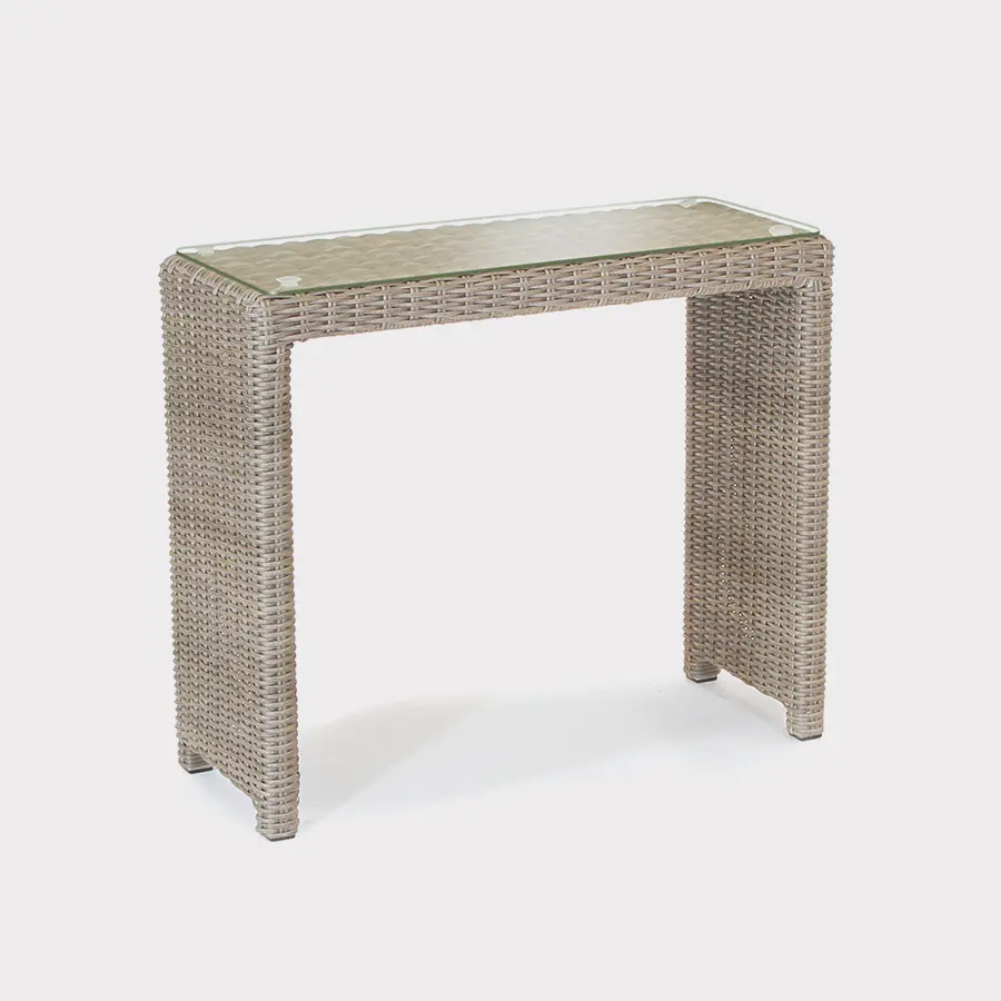 Palma side table in oyster wicker on a plain white background