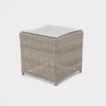 Palma wicker side table with glass top in oyster on white background