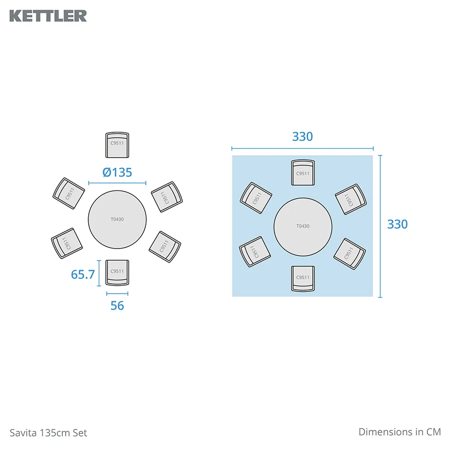 Savita 6 seat round dining set footprint dimensions