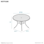 Dimension drawing round mesh table 135cm